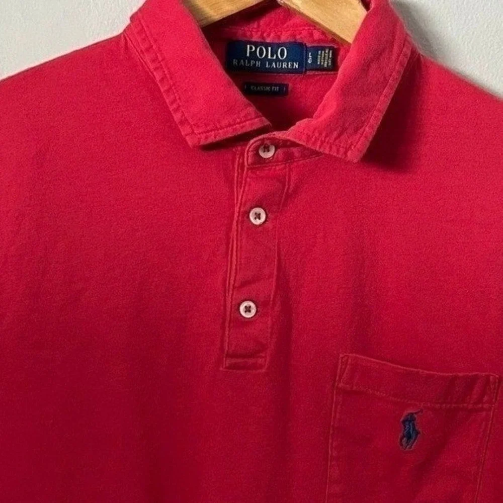Polo Ralph Lauren Polo Shirt Mens Large Red Classic Fit Short Sleeve Pocket Pony